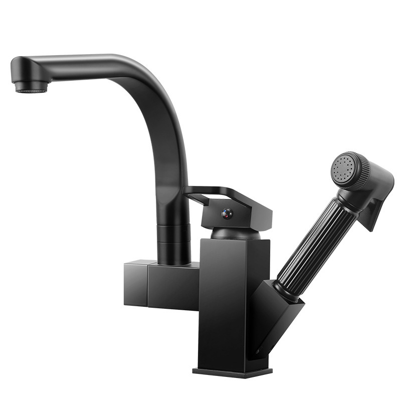 Izvlačni kuhinjski i kupaonski faucet s rotacijom tople i hladne vode, tijelo od legure, keramički ventili, model 9099, 0–70°C