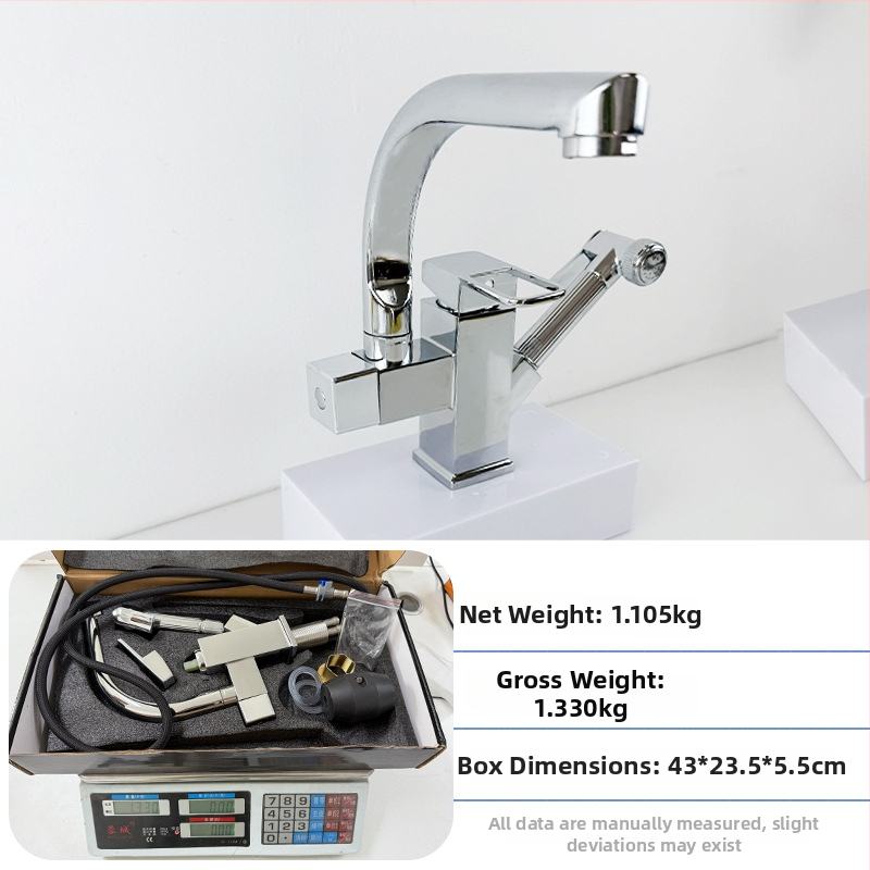 Izvlačni kuhinjski i kupaonski faucet s rotacijom tople i hladne vode, tijelo od legure, keramički ventili, model 9099, 0–70°C
