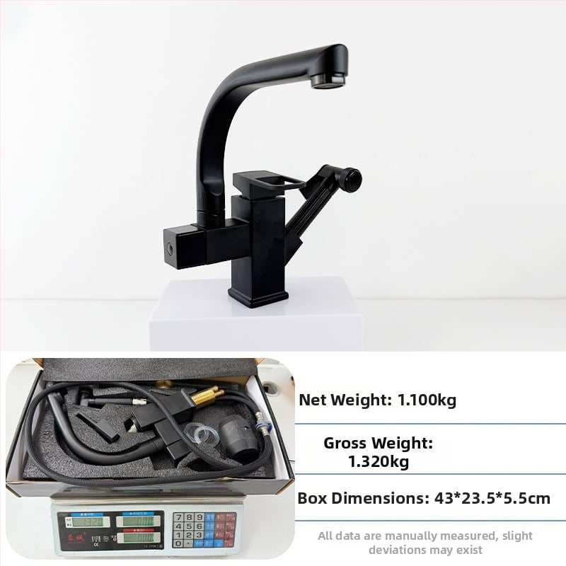 Izvlačni kuhinjski i kupaonski faucet s rotacijom tople i hladne vode, tijelo od legure, keramički ventili, model 9099, 0–70°C