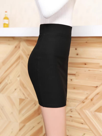 Elastična kratka suknja s wrap krojem - jednobojna, mješavina viskoze i poliestera, lagano rastezanje, uredski stil