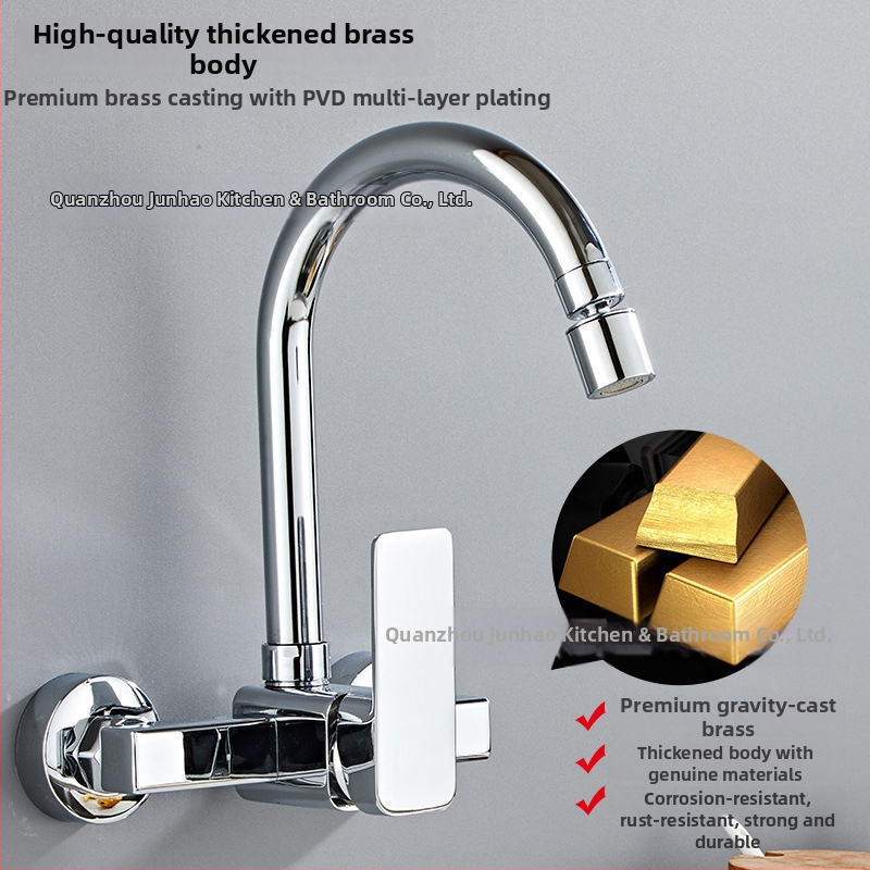 Zidni ugrađeni kuhinjski faucet, skrivena instalacija, dvodijelni dizajn, jednoručni keramički disk ventil, 20 mm ulaz/izlaz