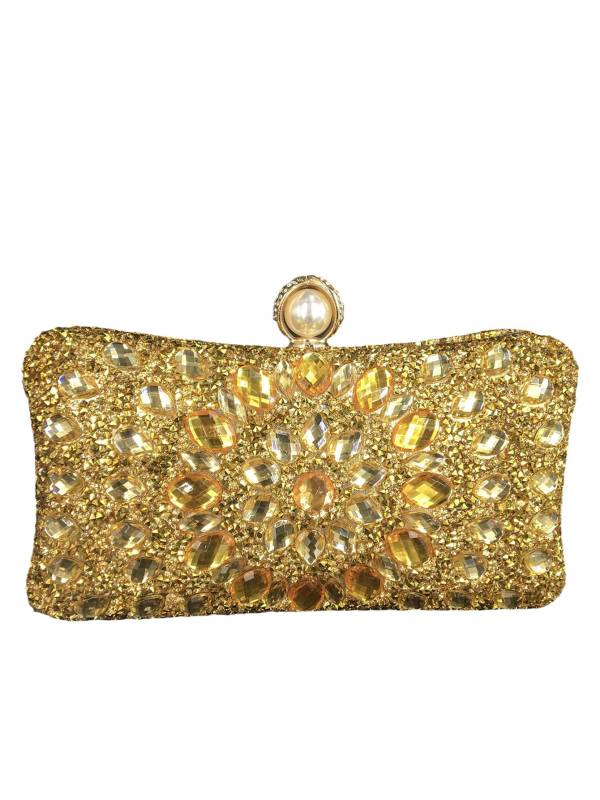 Clutch za banket s motivom suncokreta (Materijal: poliester; Podstava: poliester; Oblik torbice: jastučastog oblika; Unutarnji džep za mobitel; Zaključavanje)