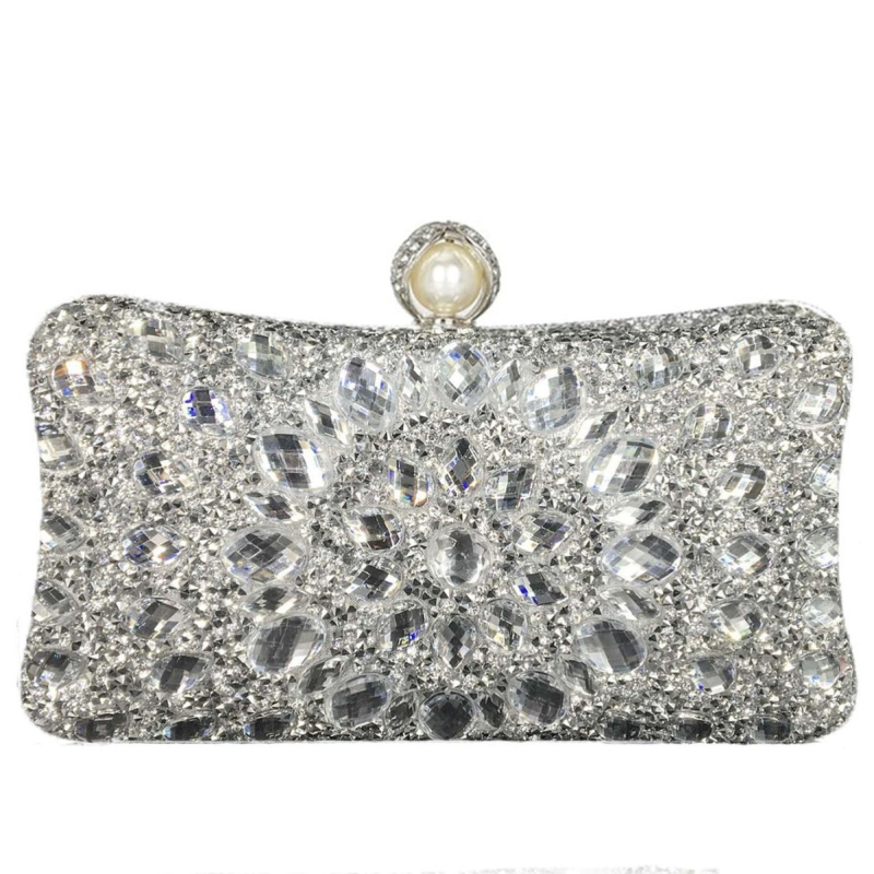 Clutch za banket s motivom suncokreta (Materijal: poliester; Podstava: poliester; Oblik torbice: jastučastog oblika; Unutarnji džep za mobitel; Zaključavanje)