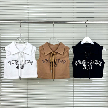 Lányoknak szóló ujjatlan polo felső, koreai stílus, betűs mintával, pamut, nyár, 1–3 éveseknek