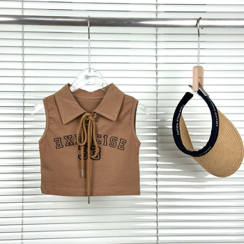 Lányoknak szóló ujjatlan polo felső, koreai stílus, betűs mintával, pamut, nyár, 1–3 éveseknek