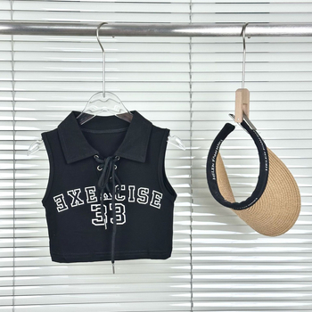 Lányoknak szóló ujjatlan polo felső, koreai stílus, betűs mintával, pamut, nyár, 1–3 éveseknek