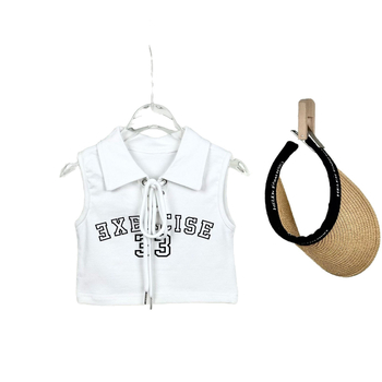 Lányoknak szóló ujjatlan polo felső, koreai stílus, betűs mintával, pamut, nyár, 1–3 éveseknek