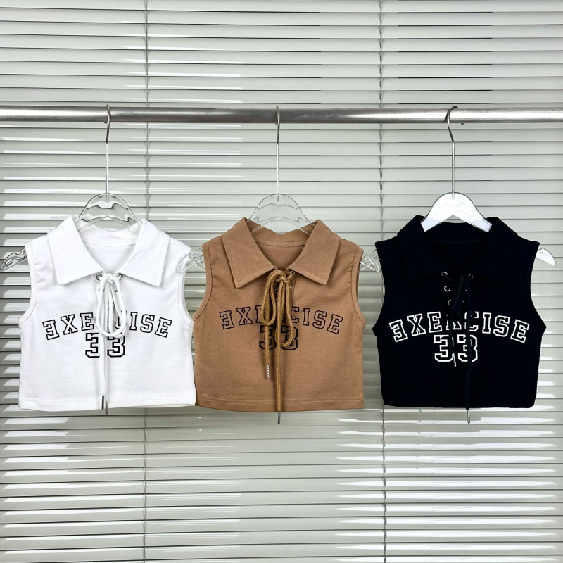 Lányoknak szóló ujjatlan polo felső, koreai stílus, betűs mintával, pamut, nyár, 1–3 éveseknek