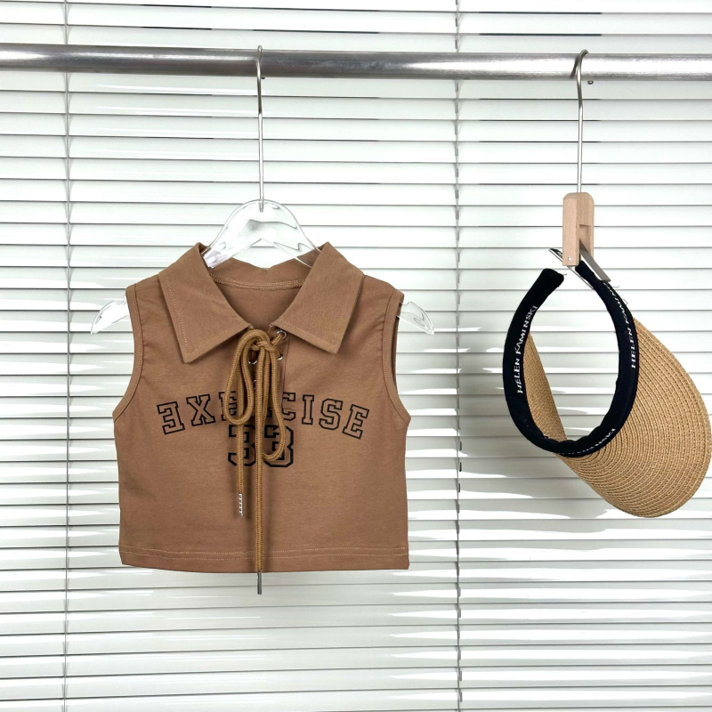 Lányoknak szóló ujjatlan polo felső, koreai stílus, betűs mintával, pamut, nyár, 1–3 éveseknek