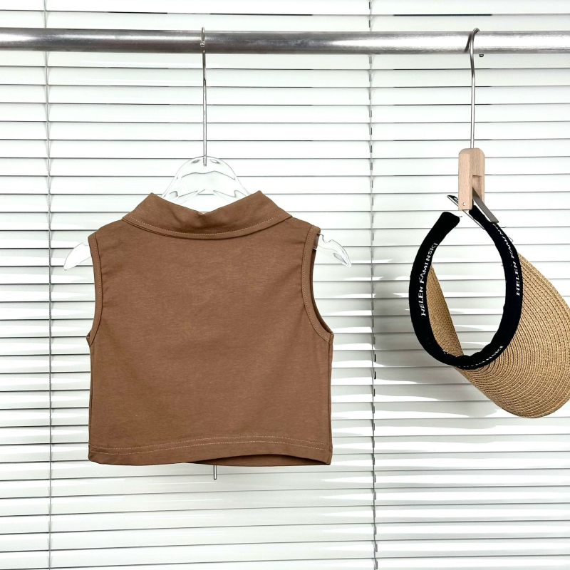 Lányoknak szóló ujjatlan polo felső, koreai stílus, betűs mintával, pamut, nyár, 1–3 éveseknek