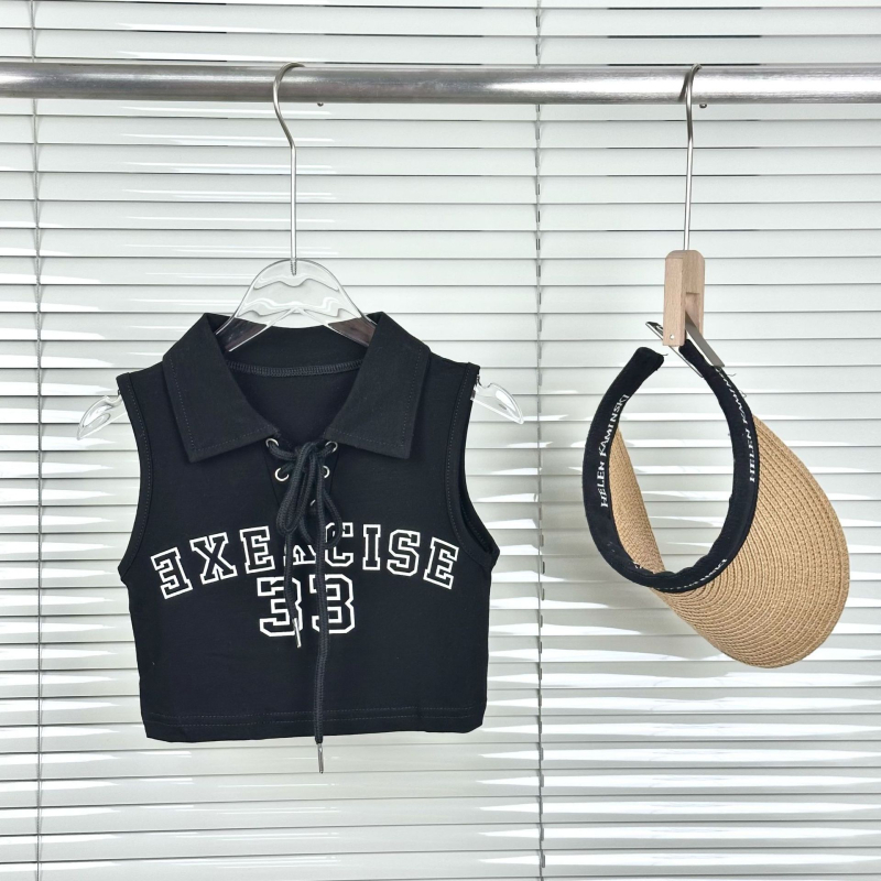 Lányoknak szóló ujjatlan polo felső, koreai stílus, betűs mintával, pamut, nyár, 1–3 éveseknek