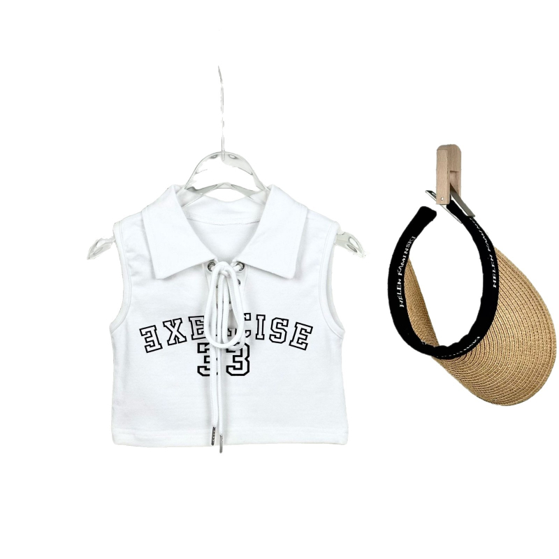 Lányoknak szóló ujjatlan polo felső, koreai stílus, betűs mintával, pamut, nyár, 1–3 éveseknek