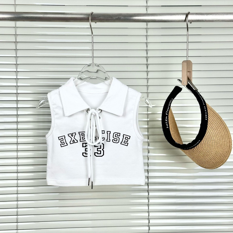 Lányoknak szóló ujjatlan polo felső, koreai stílus, betűs mintával, pamut, nyár, 1–3 éveseknek