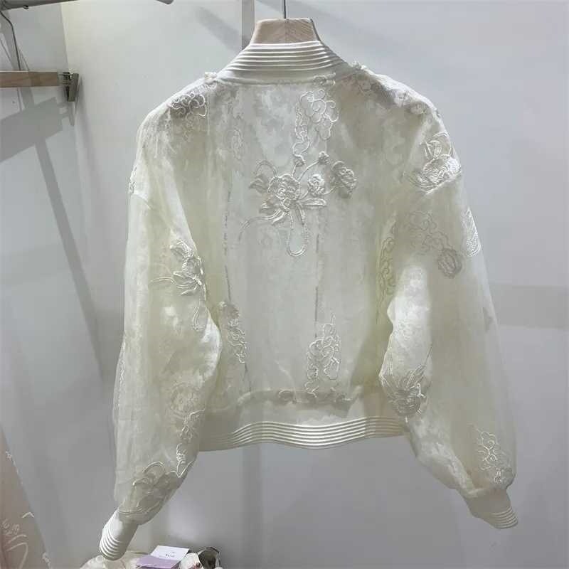 Дамско палто със слънцезащитна защита и бродерия с мъниста, кръгло деколте, дълги ръкави, 95% полиестер, дзен ретро стил