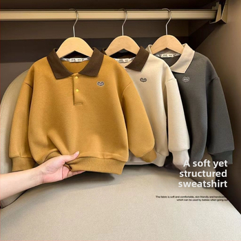 Παιδικό φούτερ με πόλο λαιμό, μακριά μανίκια, βαμβακερό ύφασμα, εκτύπωση καρτούν, για παιδιά 3–8 ετών, άνοιξη-φθινόπωρο