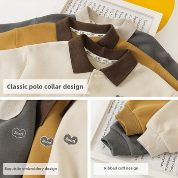 Παιδικό φούτερ με πόλο λαιμό, μακριά μανίκια, βαμβακερό ύφασμα, εκτύπωση καρτούν, για παιδιά 3–8 ετών, άνοιξη-φθινόπωρο