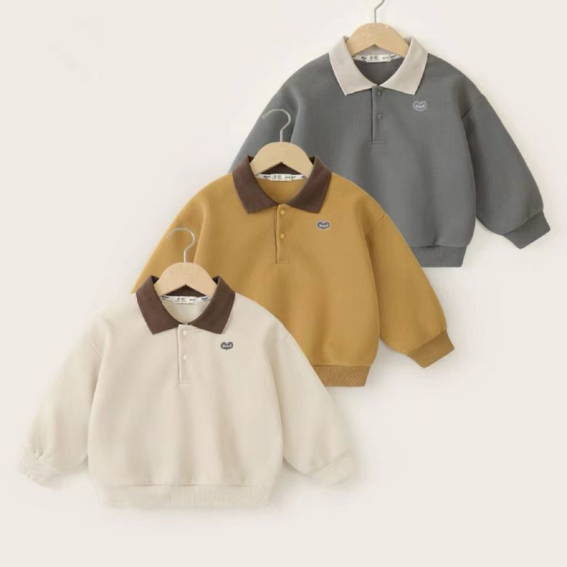 Παιδικό φούτερ με πόλο λαιμό, μακριά μανίκια, βαμβακερό ύφασμα, εκτύπωση καρτούν, για παιδιά 3–8 ετών, άνοιξη-φθινόπωρο