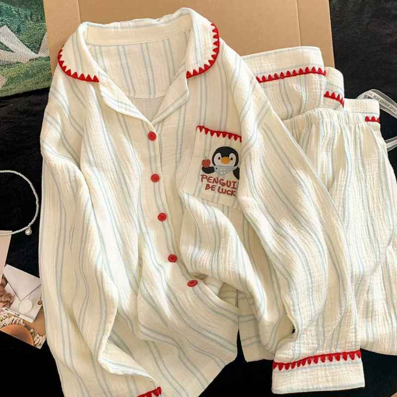 Ženski pajama set od cloud pamuka s kariranim uzorkom, dugi rukavi, ovratnik s reverom, hlače