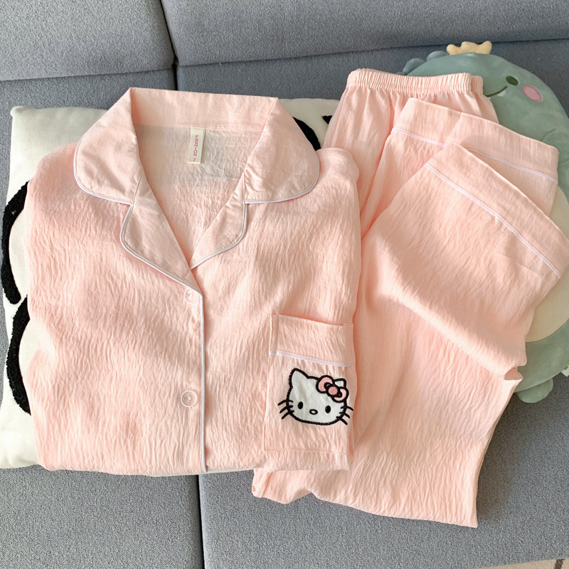 Ženski pajama set od cloud pamuka s kariranim uzorkom, dugi rukavi, ovratnik s reverom, hlače