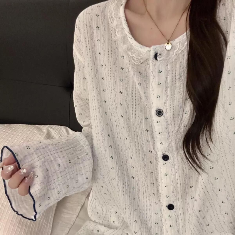 Ženski pajama set od cloud pamuka s kariranim uzorkom, dugi rukavi, ovratnik s reverom, hlače