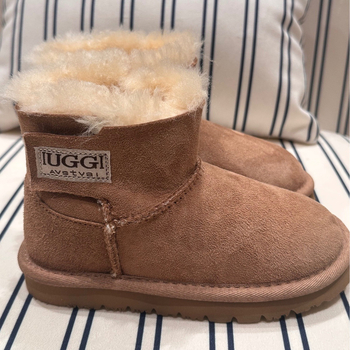 Детски снежни ботуши за момчета и момичета, горна част овча кожа, подплата флис, средна височина на глезена, зимен модел с подметка от кожа и EVA, противохлъзгави и износоустойчиви