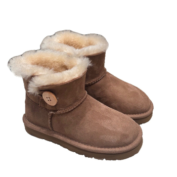 Детски снежни ботуши за момчета и момичета, горна част овча кожа, подплата флис, средна височина на глезена, зимен модел с подметка от кожа и EVA, противохлъзгави и износоустойчиви