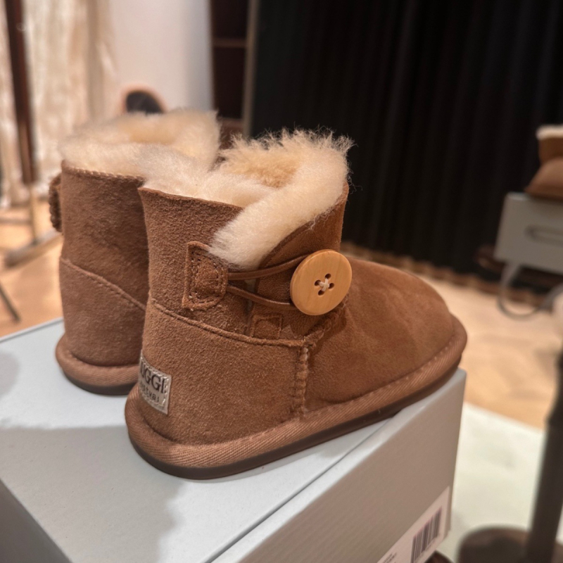 Детски снежни ботуши за момчета и момичета, горна част овча кожа, подплата флис, средна височина на глезена, зимен модел с подметка от кожа и EVA, противохлъзгави и износоустойчиви