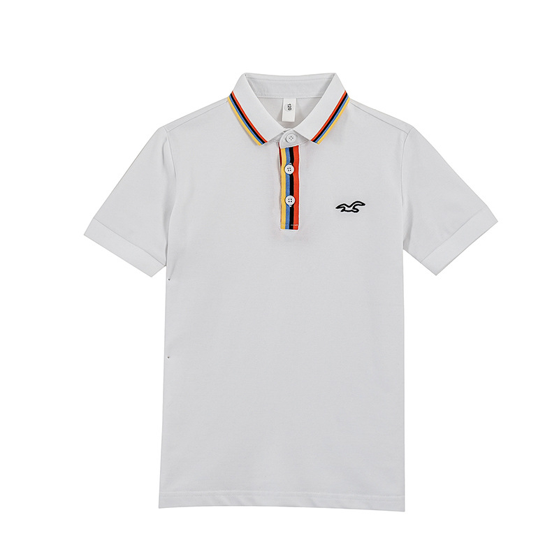 Dječja pamučna polo majica s reverom, kratki rukavi, ptičja vez, korejski stil klasičan