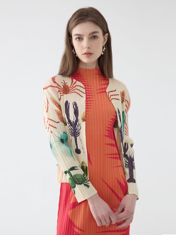 Дамски дълъг ръкав защитен от слънцето кардиган топ, лека материя, без копчета, тесен силует, принт с морски дарове