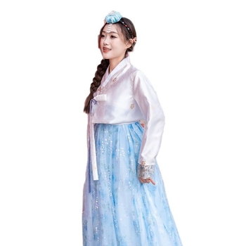 Ženski kostim u stilu Hanbok za ples na pozornici s flitrom, poliester tkanina, proljeće 2025, za žene u dobi 25–29