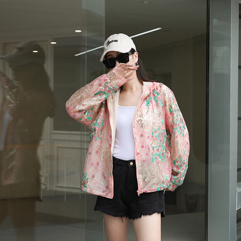 Пайетено палто с бродерия, V-образно деколте, дълги ръкави, лека полиестерна материя, уличен хипстър стил (Полиестер; Бродерия; V-образно деколте; Дълги ръкави; Лека материя)