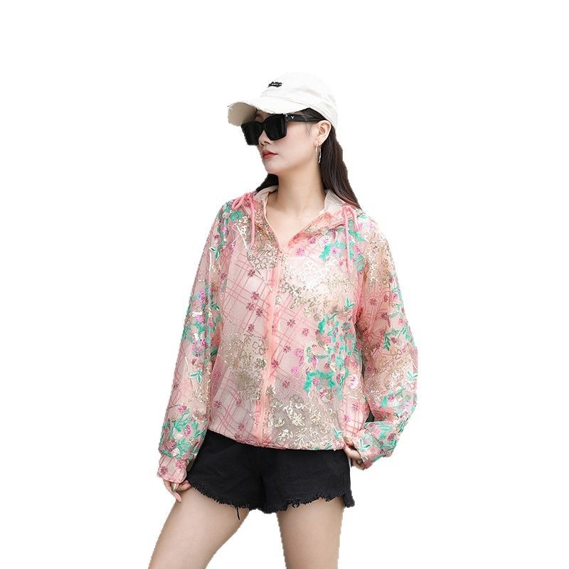 Пайетено палто с бродерия, V-образно деколте, дълги ръкави, лека полиестерна материя, уличен хипстър стил (Полиестер; Бродерия; V-образно деколте; Дълги ръкави; Лека материя)