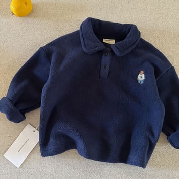 Παιδικό polo σε κορεατικό στυλ με κέντημα αρκούδας, σχέδιο ριγέ/καρτούν, πολυεστέρας, Unisex, ηλικία 3–8 ετών