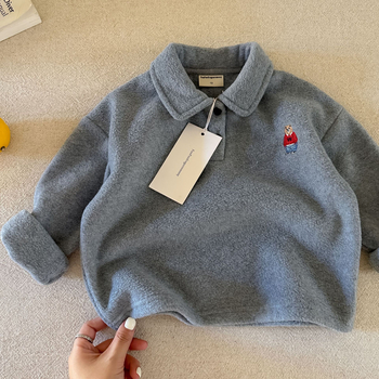 Παιδικό polo σε κορεατικό στυλ με κέντημα αρκούδας, σχέδιο ριγέ/καρτούν, πολυεστέρας, Unisex, ηλικία 3–8 ετών