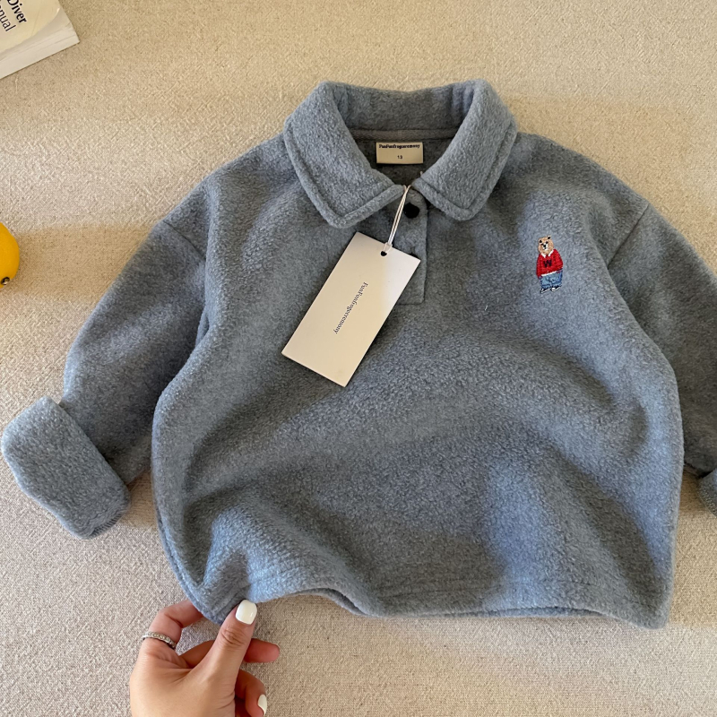 Παιδικό polo σε κορεατικό στυλ με κέντημα αρκούδας, σχέδιο ριγέ/καρτούν, πολυεστέρας, Unisex, ηλικία 3–8 ετών