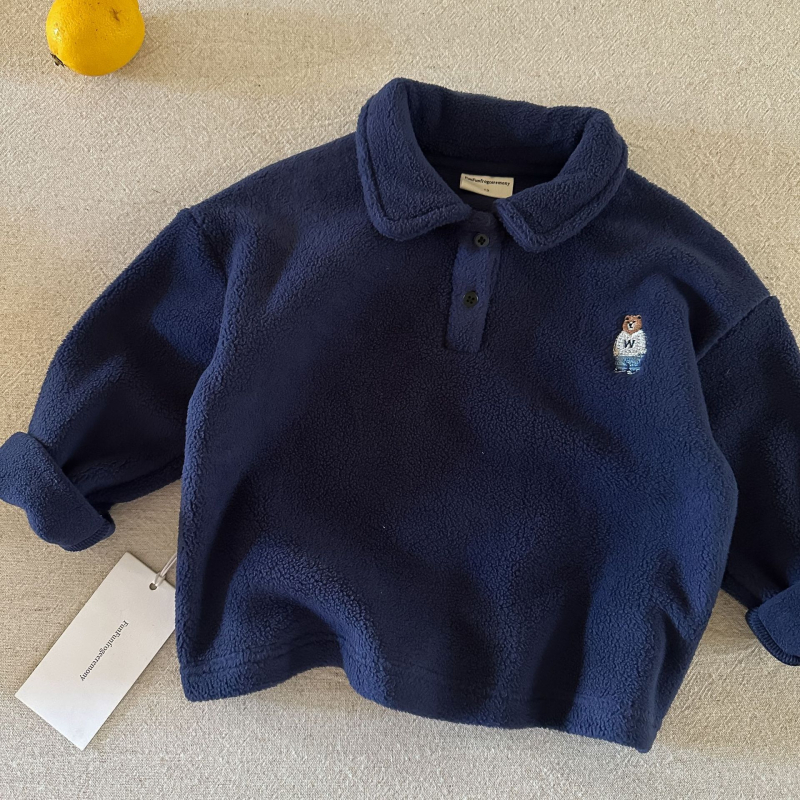 Παιδικό polo σε κορεατικό στυλ με κέντημα αρκούδας, σχέδιο ριγέ/καρτούν, πολυεστέρας, Unisex, ηλικία 3–8 ετών