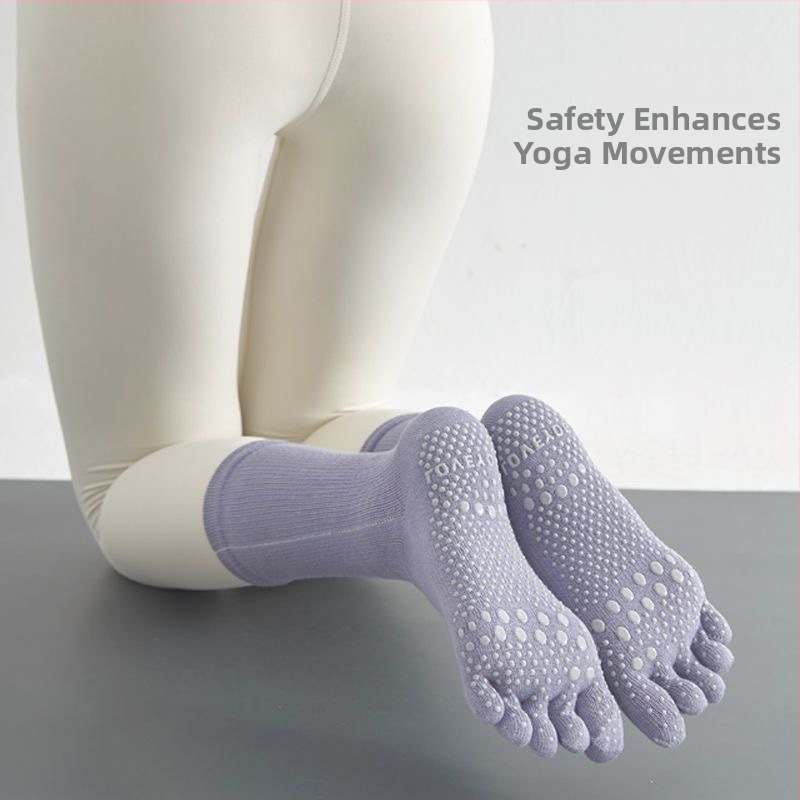 Памучни йога чорапи с пръсти за Пилатес, нехлъзгаща подметка, попиване на пот, дезодориращи, против триене, средна дължина