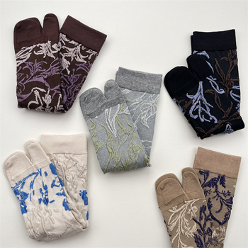 Чорапи до средната част на подбедрицата, японски стил, флорална шарка, памук 50–70%, тъкане с една игла