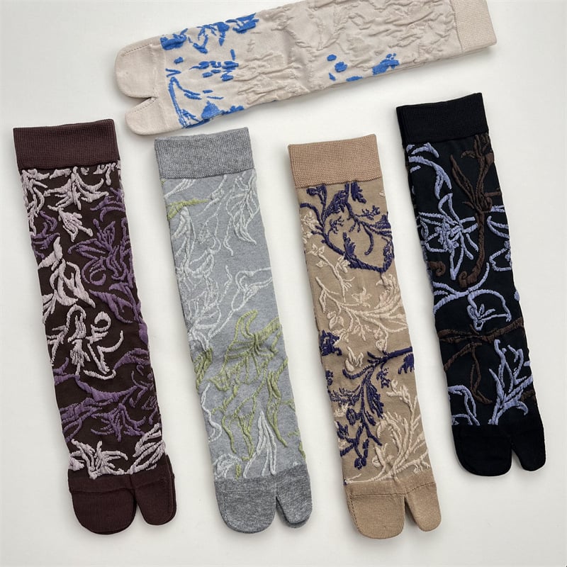 Чорапи до средната част на подбедрицата, японски стил, флорална шарка, памук 50–70%, тъкане с една игла