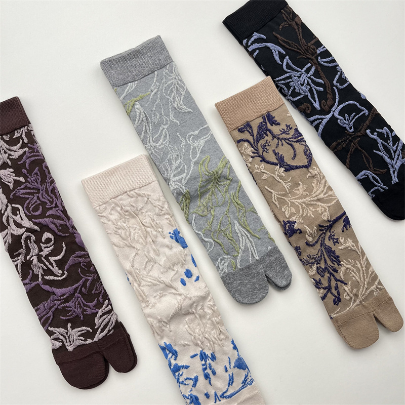 Чорапи до средната част на подбедрицата, японски стил, флорална шарка, памук 50–70%, тъкане с една игла