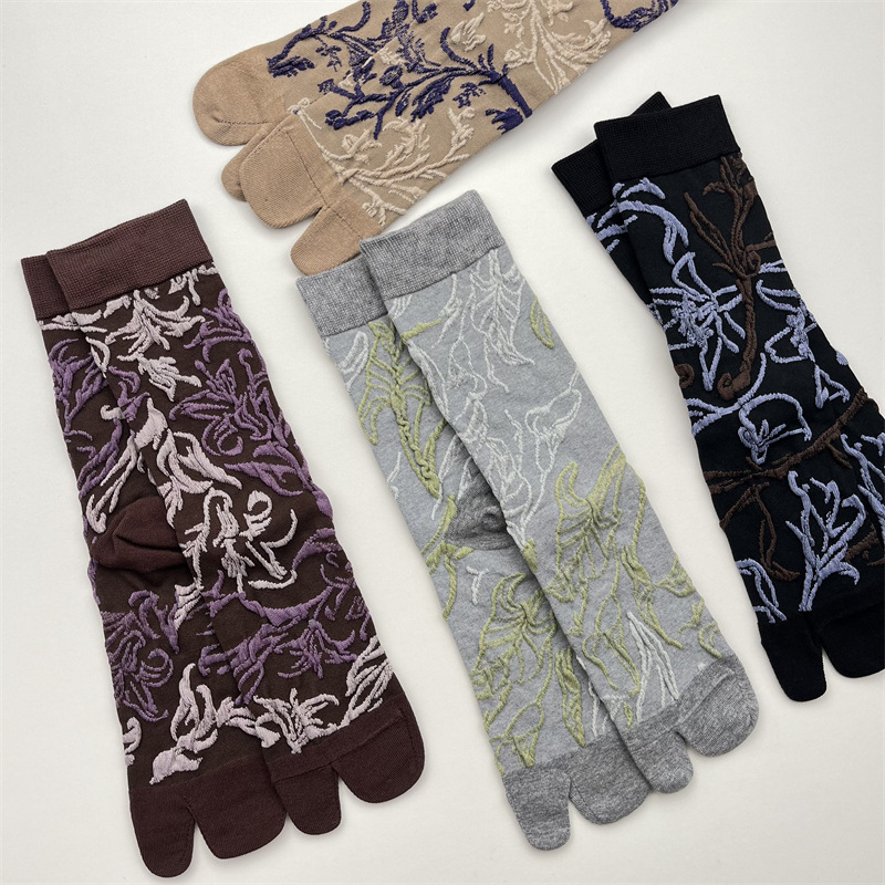 Чорапи до средната част на подбедрицата, японски стил, флорална шарка, памук 50–70%, тъкане с една игла