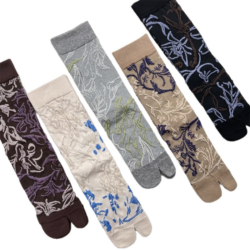 Чорапи до средната част на подбедрицата, японски стил, флорална шарка, памук 50–70%, тъкане с една игла