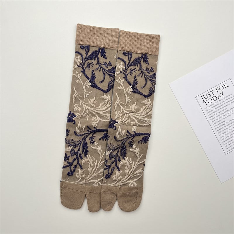 Чорапи до средната част на подбедрицата, японски стил, флорална шарка, памук 50–70%, тъкане с една игла