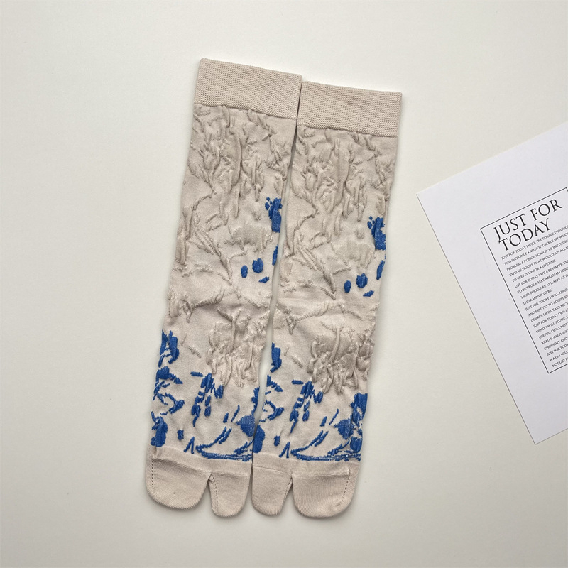 Чорапи до средната част на подбедрицата, японски стил, флорална шарка, памук 50–70%, тъкане с една игла