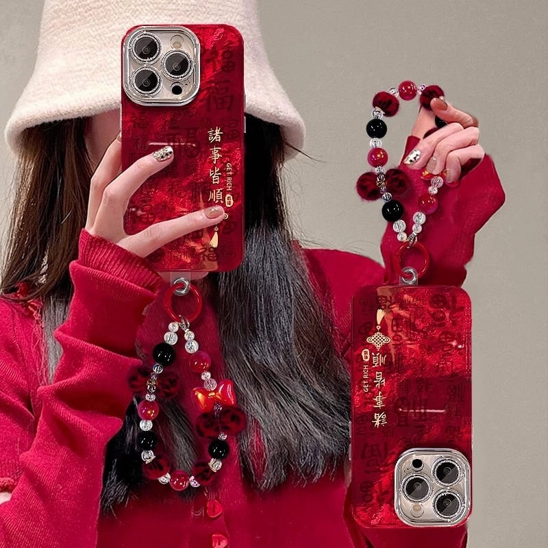 Carcasă pentru telefon cu șnur pentru seria iPhone Pro – material film, protecție anti-cadere, stil chinezesc