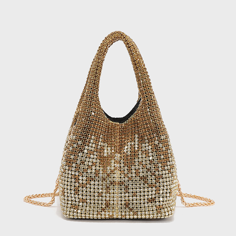 Siris ženska torba tipa kanta s rhinestones, poliester podstava, jednostruki ramenski remen