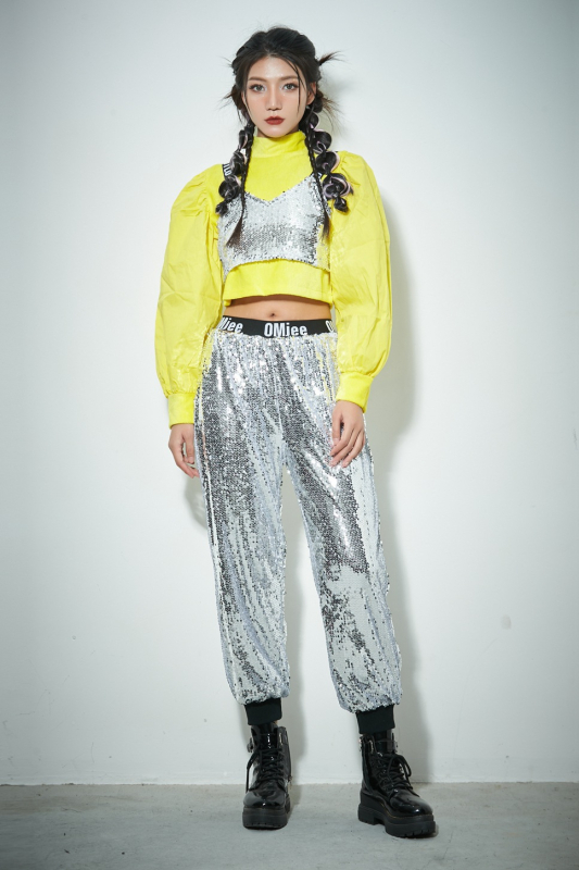 Ženski crop top za jazz ples sa sequinima – pozorišna odjeća, Spandex tkanina, proljeće 2025
