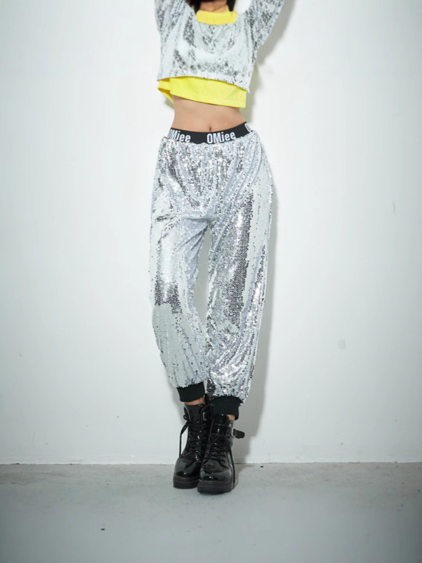 Ženski crop top za jazz ples sa sequinima – pozorišna odjeća, Spandex tkanina, proljeće 2025