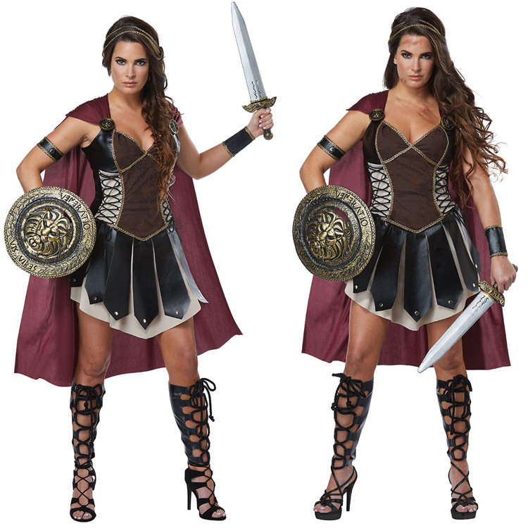 Cosplay kostim: plemenska žena ratnica, rimska gladijatorica – izvedbeni kostim; Poliester vlakna; mješavina kemijskih vlakana; proljeće 2025; za dob 18–24; Ženski.