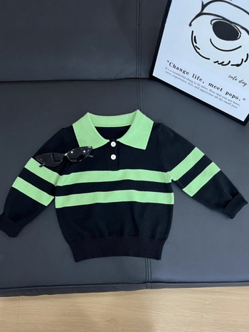 Gyerekeknek készült polo felső, csíkos, kötött anyagból, koreai stílusú, 8 évesnél idősebbeknek